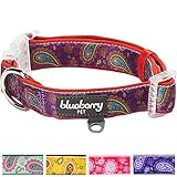 Blueberry Pet 5 Colors Soft & Comfy Easter Spring Paisley Flower Print Neoprene Padded Dog Collar, Red-Violet, Small, Neck 12