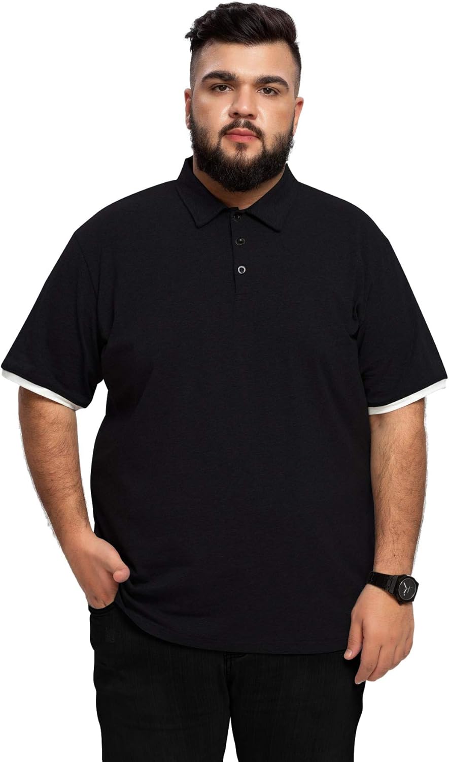 Aiyino Men's Big and Tall Classic Fit Long Sleeve Solid Soft Cotton Polo Shirt: Clothing