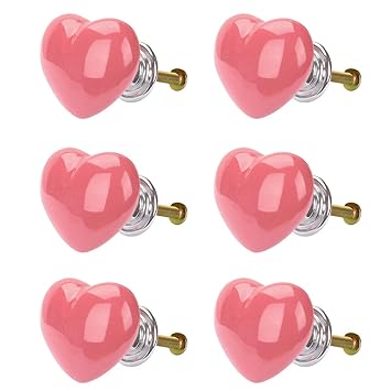 Uxcell 6pcs Ceramic Knobs Drawer Heart Shaped Pull Handle