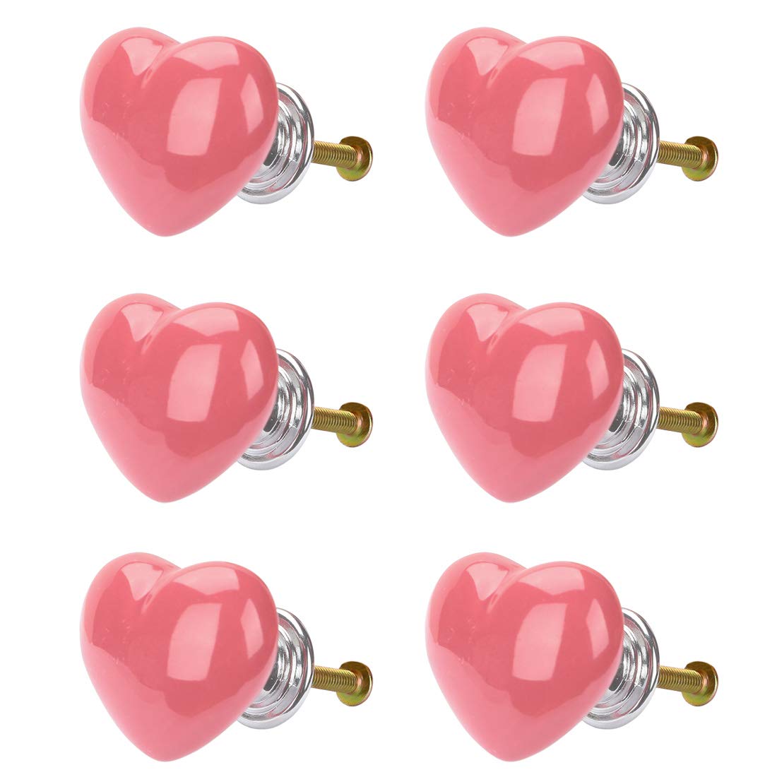 sourcing map 6pcs Ceramic Knobs Drawer Heart Shaped Pull Handle Furniture Door Cabinet Cupboard Wardrobe Dresser Replacement Pink