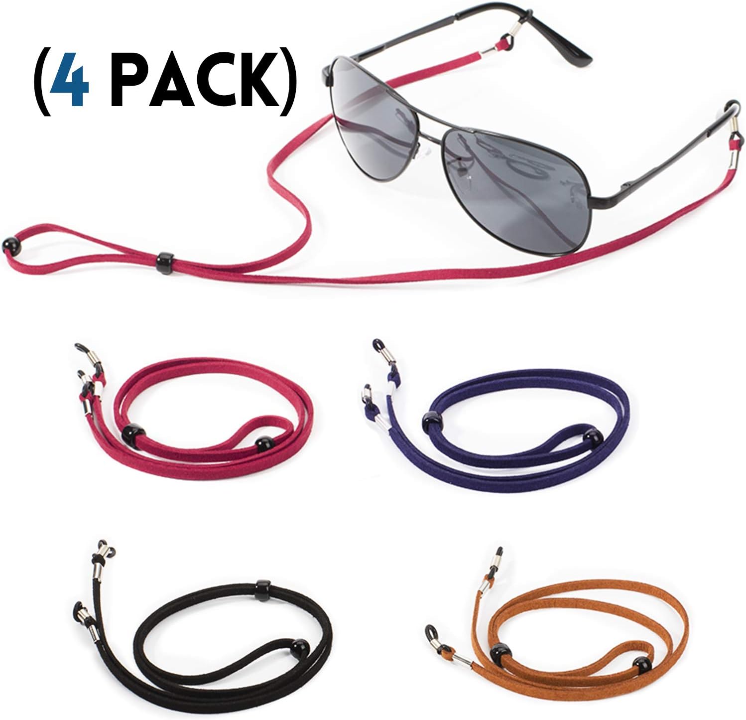 DEZAMN Eyeglasses Holder Strap Cord with Suede Leather Eyeglass Retainer with 2 Gifts Glasses Bag and Cloth