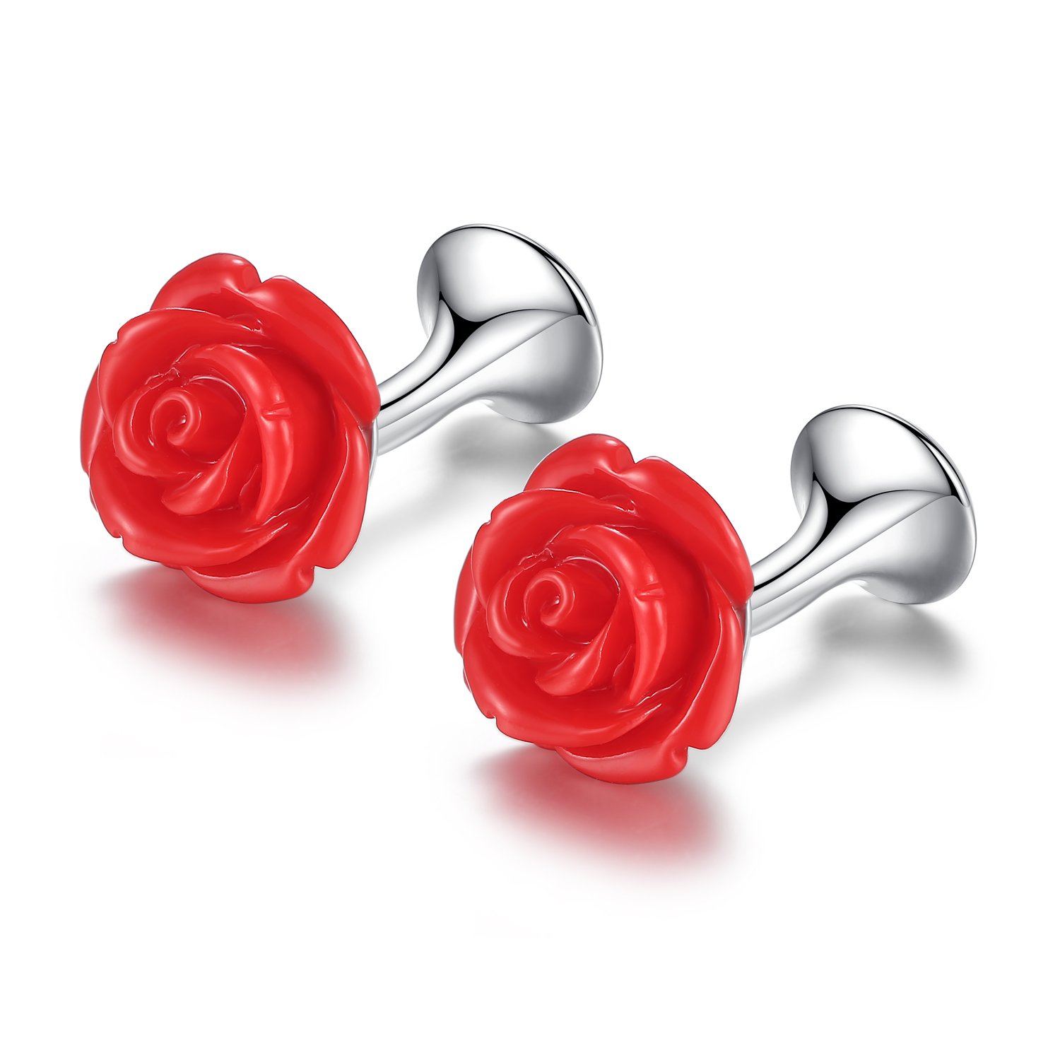 HONEY BEAR Red Rose Cufflinks Cuff Links for Men's Shirt