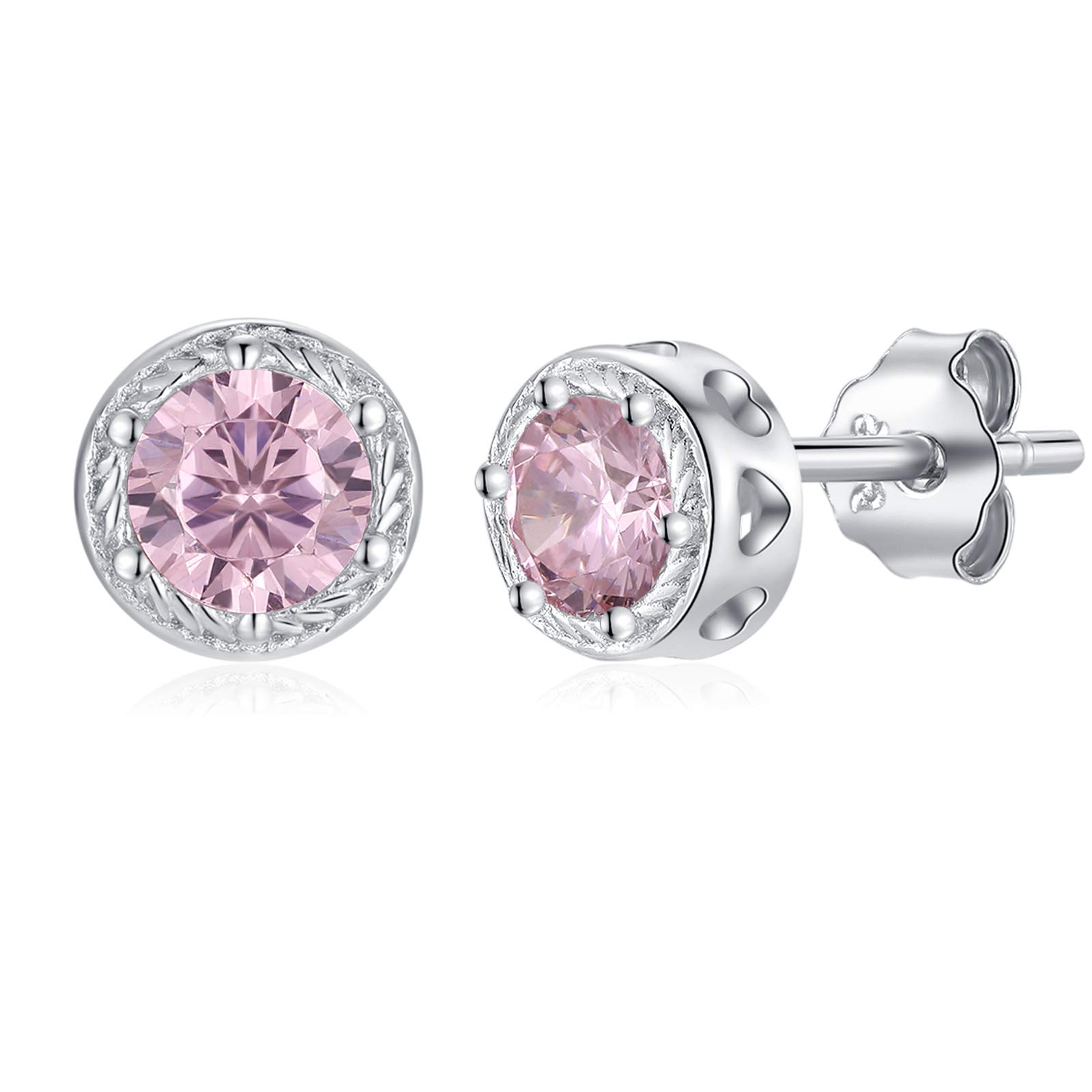 Qings Pink Tourmaline Earrings Studs Sterling Silver october Birthstone Earrings for Sensitive Ears