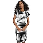 Calvin Klein Womens Extended Shoulder Belted Crepe Sheath Mini Dress