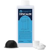 (12 Months Supply) Descaling Kit Compatible with Nespresso Vertuo, Odorless Coffee Brewer Machine Descaler Set, Liquid Descaling Solution for Nespresso, Includes Reusable Pod and 12 Cleaning Tablets