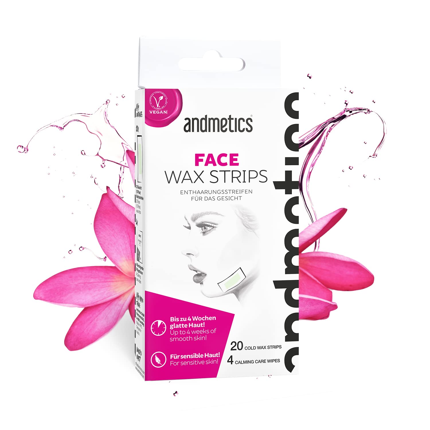 andmetics FACE Wax Strips: Cold Wax Hair Removal Strips, Hair Removal Strips for The face, 20 x Wax Strips