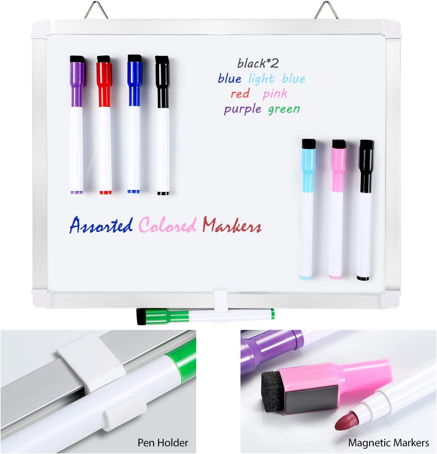 11" x 14" White Boards, Ohuhu 2 Packs Double Side Magnetic Hanging Whiteboards/ Dry Erase Board with 8 Whiteboard Markers, Dry Erase White Board for Fridge, Wall, Glasses, Home Office Aluminum Frame : Office Products