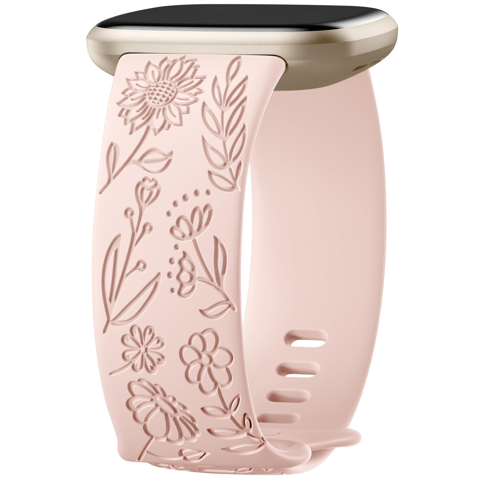 Oielai Sunflower Engraved Bracelet Compatible with Fitbit Versa 3/Fitbit Versa 4/Fitbit Sense/Fitbit Sense 2 Women,Silicone Brecelet for Versa 3/Versa 4/Sense 2/Sense, P SandPink — image 1