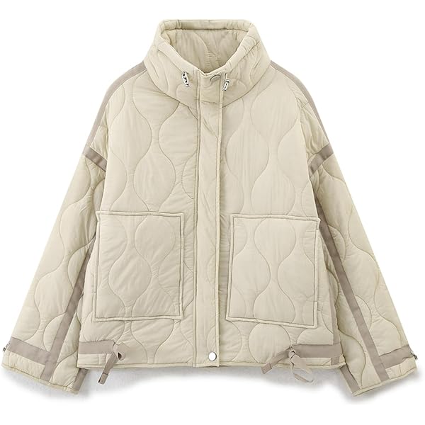 OWEIEYEU Women'S Quilted Jacket Drawstring High Collar