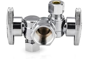 EFIELD 1/4 Turn Dual Compression Outlet Angle Stop Valve with 2 Shut Off Valve/Handles, 1/2" Fip Iron Pipe Inlet X (3/8 inch x 3/8 inch),Chrome Plated,(VALVE140)