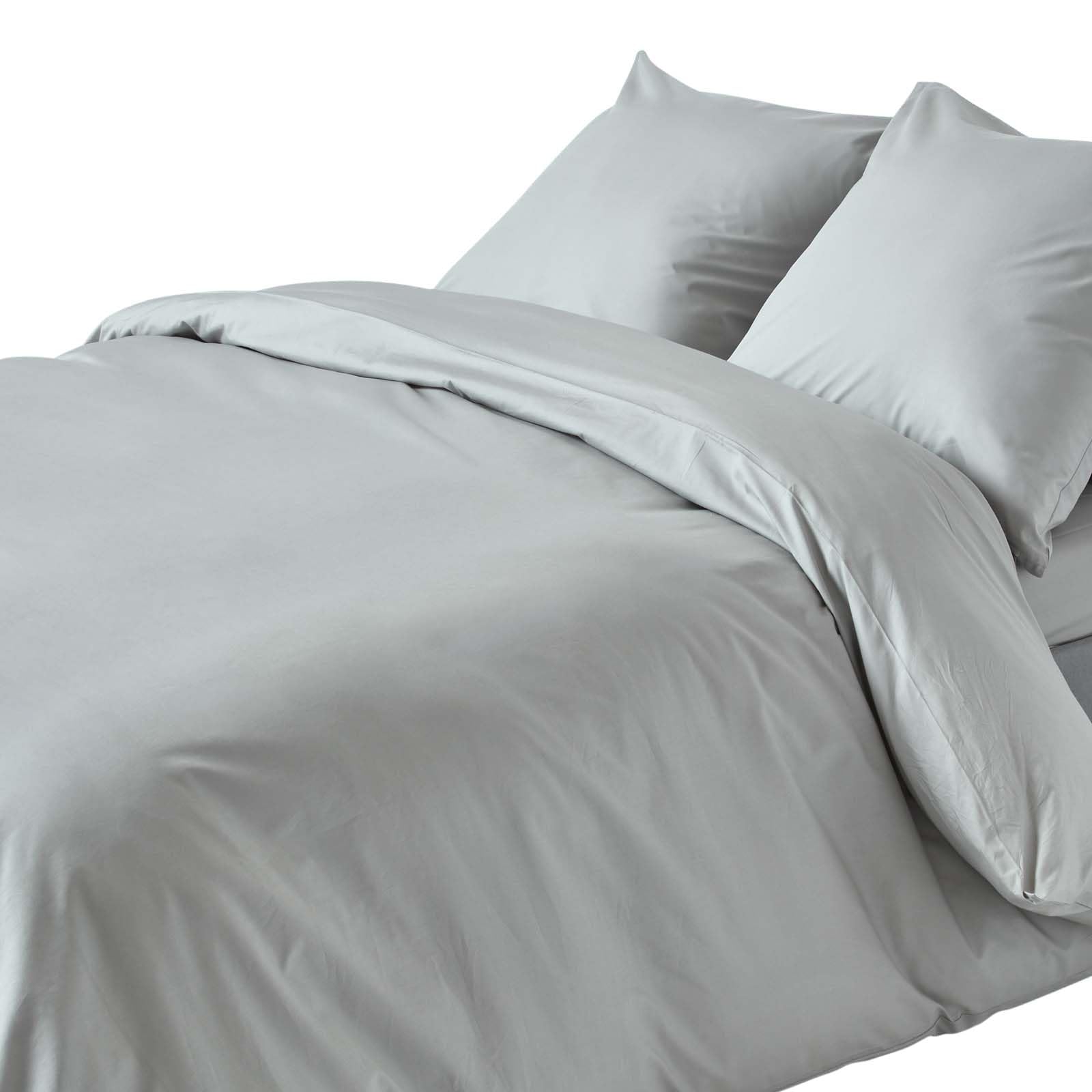 HOMESCAPES Silver Grey Pure Egyptian Cotton Duvet Cover Set Euro Size 240 x 220 cm 200 TC 400 Thread Count Equivalent 2 Pillowcases Included Quilt Cover Bedding Set