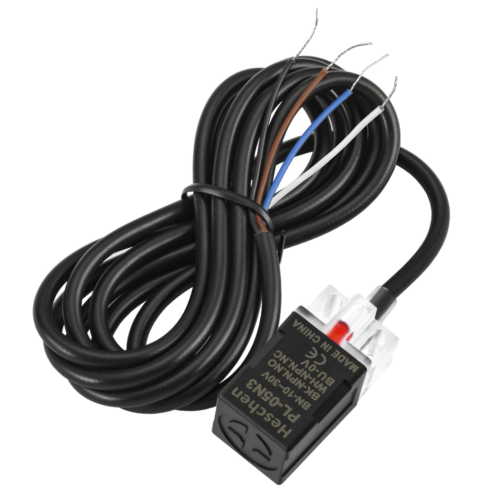 Heschen Square Inductive Proximity Sensor Switch, Non-Shield Type, PL-05N3, Detector Distance 5mm, 10-30VDC 200mA, NPN NO+NC, 4 Wire