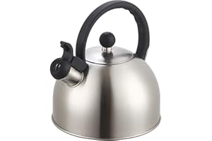 ECTY 2 Liter Stainless Steel Whistling Tea Kettle - Modern Stainless Steel Whistling Tea Pot for Stovetop with Cool Grip Ergonomic Handle (2L Silver)