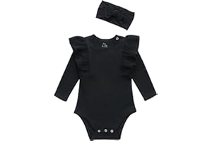 O2 BABY Organic Cotton Baby Girls Romper Bodysuit Jumpsuit with Headband Outfit