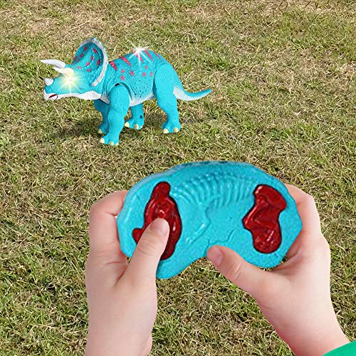 Build Me Remote Control Dinosaur - Triceratops Toy Roars, Walks, Lights Up, Bobs its Head and Stomps - RC Toys for Kids Ages 3 and Up - Blue Walking Dinosaurs Figure with Wireless Controller - Thumbnail 5