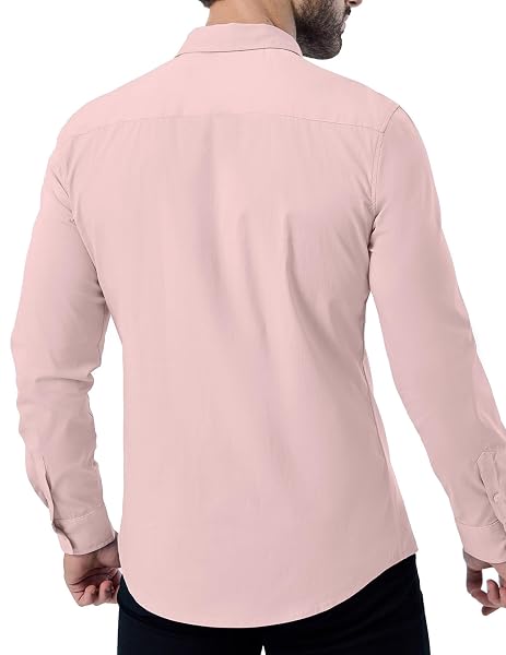 ZAFUL MENS DRESS SHIRTS SLIM FIT BUTTON DOWN LONG SLEEVE STRETCH COLLARED SHIRT COTTON WRINKLE FREE BUTTON UP MENS TOPS PINK 3X-LARGE