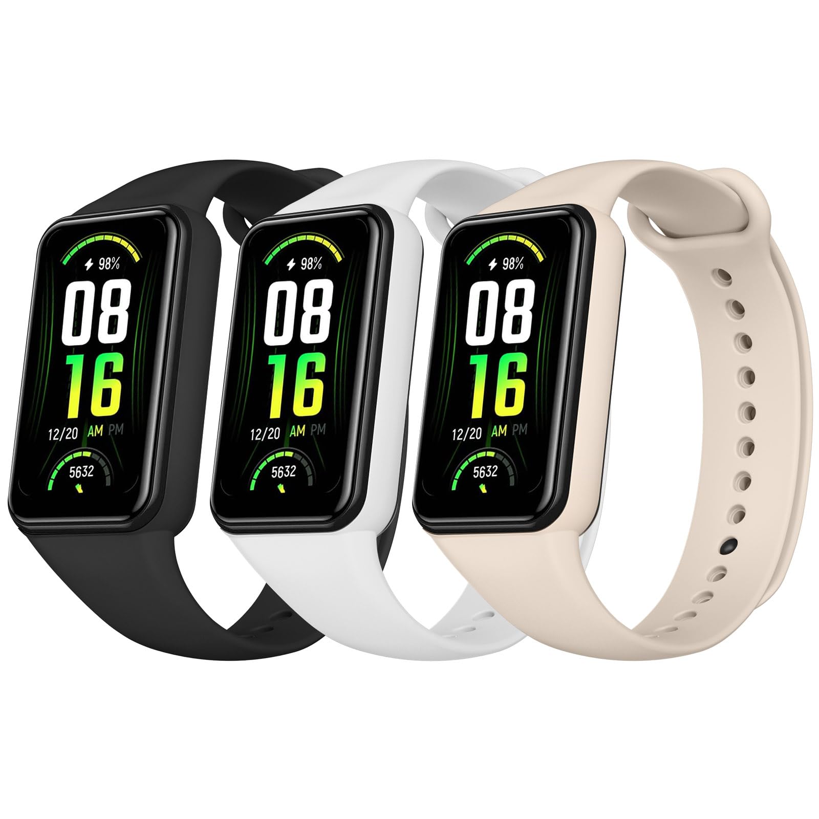 AK Pack 3 Straps Compatible for Amazfit Band 7 Band for Women Men, 3 Pack Soft Comfortable Adjustable Silicone Sport Replacement Wristband for Amazfit Band 7 (Black/Ivory White/White)