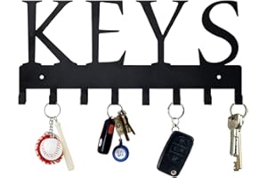 HappyHapi Key Holder Wall Mount, Metal Key Holder for Wall Decorative with 8 Key Hooks, Key Organizer Rack Hanger for Home, Entryway, Front Door, Hallway, Office, Matte Black, 11.4''4.9''0.6''