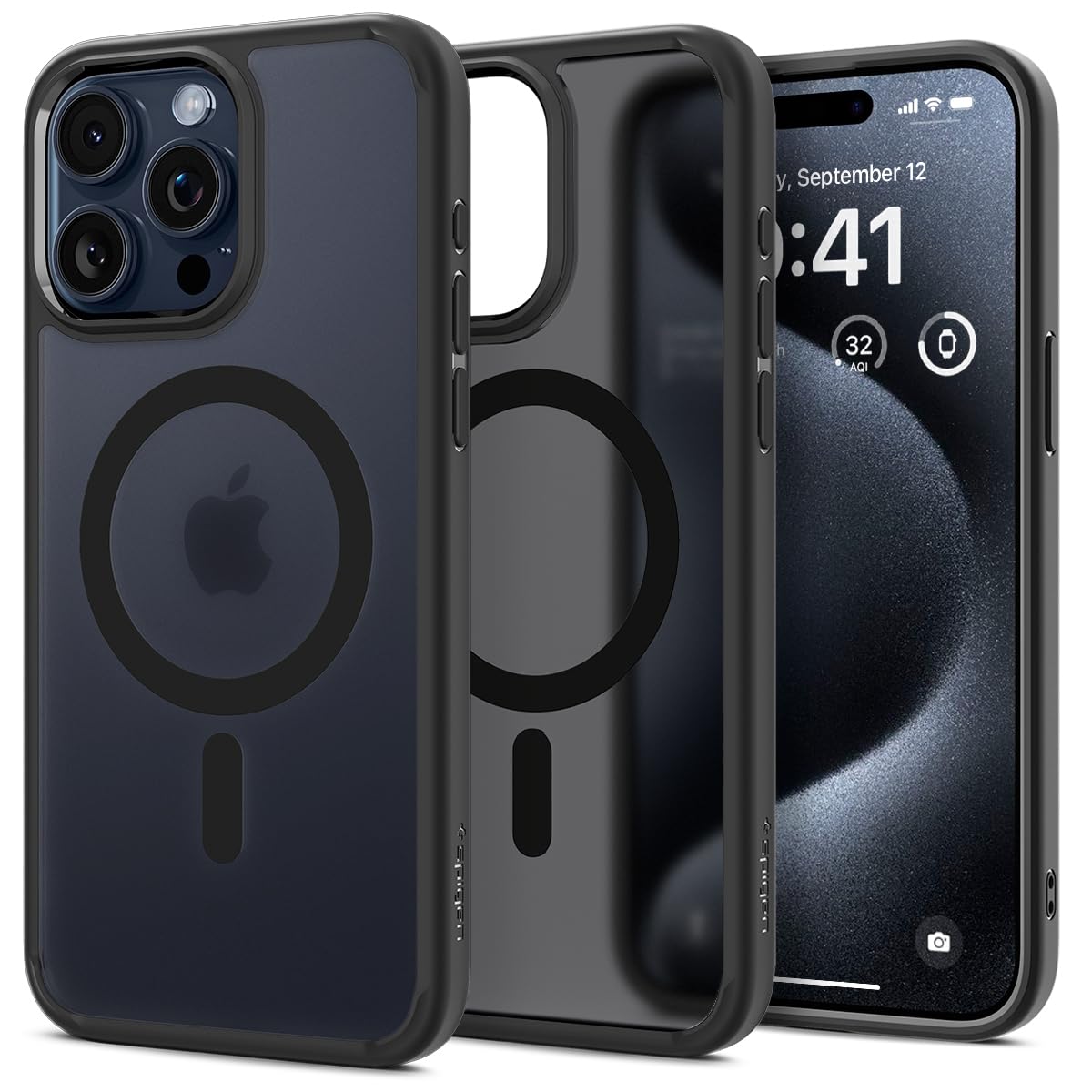 Spigen Ultra Hybrid MagFit Case for iPhone 15 Pro Max, Compatible with MagSafe Accessories [Anti-Yellowing] [Military-Grade Drop Protection] - Frost Black — image 1