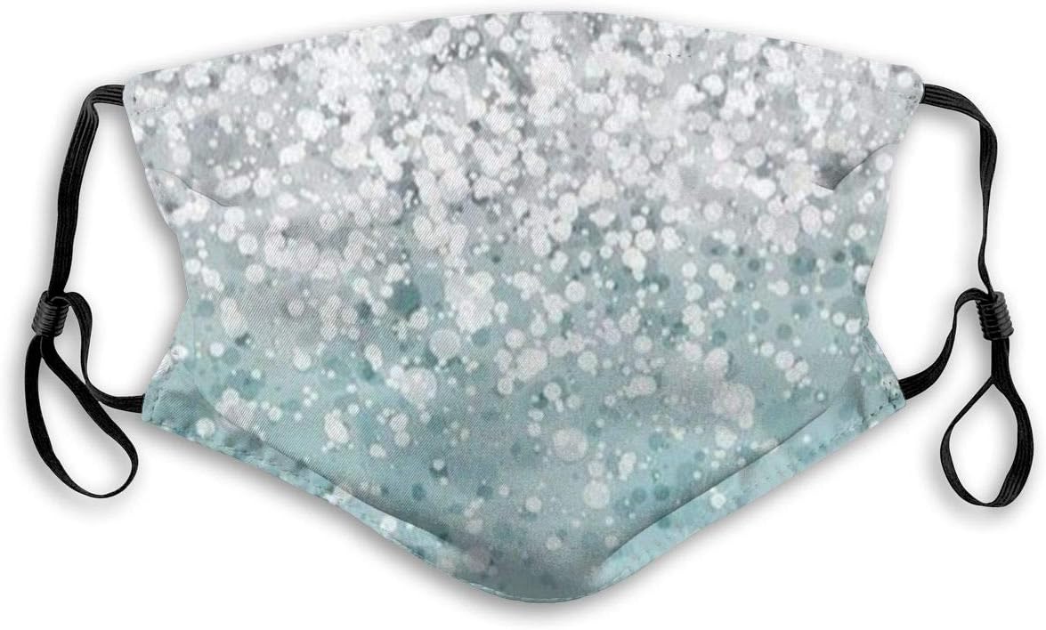 Silver Falling Sparkles On Light Blue Glitter Face Shields Comfy Breathable Balaclavas with Adjustable Ear Loops