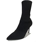 Jeesay Women's Sexy Pointed Toe Sock Ankle Boots Stiletto High Heels Mid Calf Booties Stretch Knit Shoes Warm…