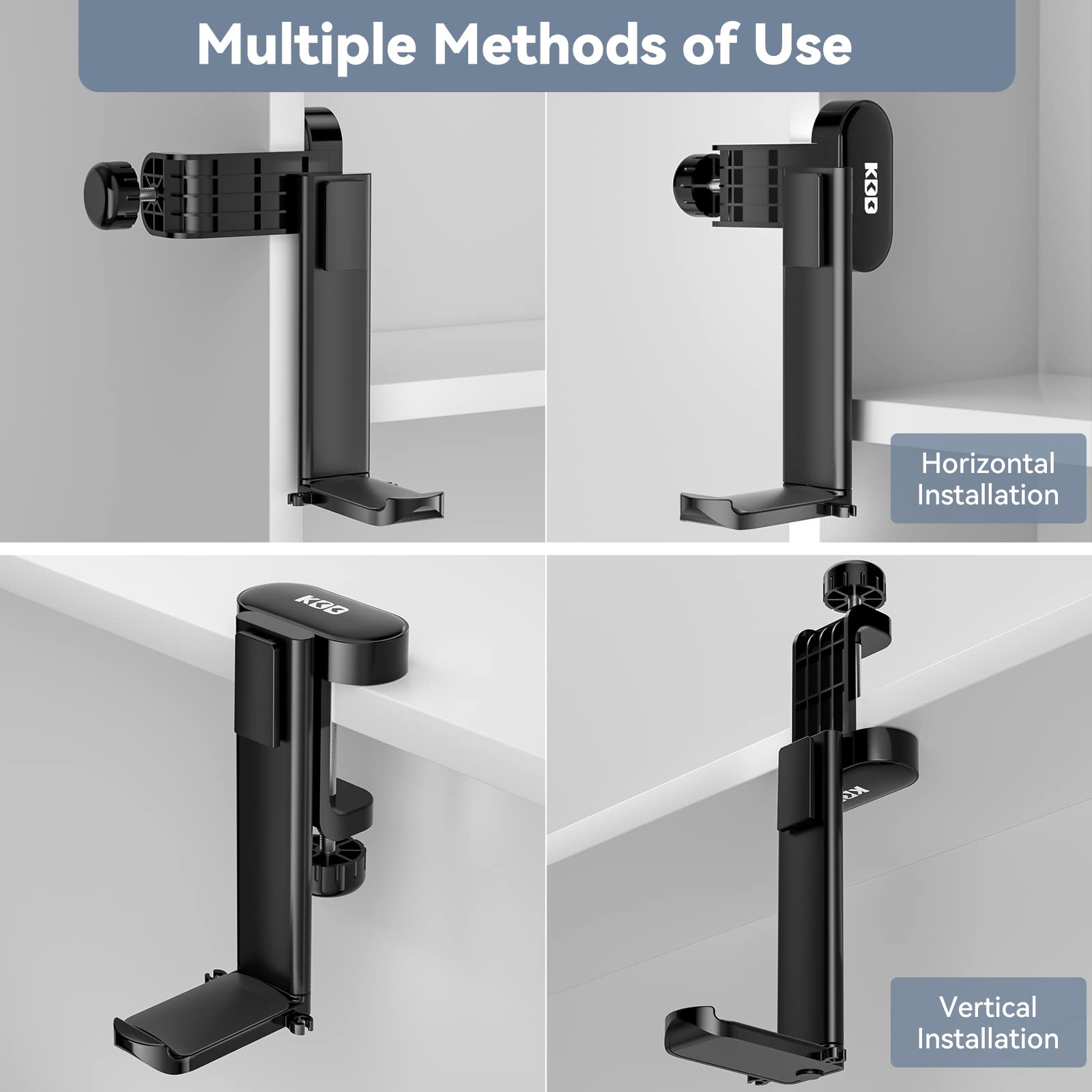 KDD Rotatable Headphone Hanger - Under Desk Clamp Controller Stand Replaceable Cup Holder - Compatible with Universal Headset, Controller, Cup(Black)