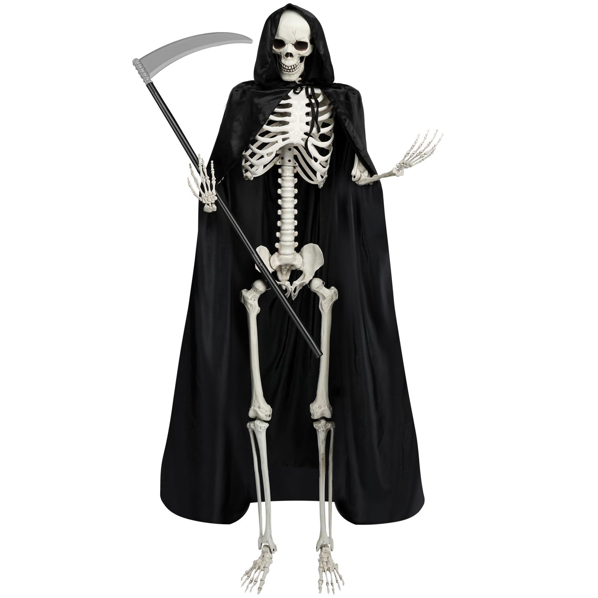 Photo 1 of Vivantia 6Ft Halloween Skeleton Costume Set Accessories with Robe Cloak Plastic Scythe for Festival Holiday Patio Lawn Garden Outdoor Decor, Skeleton Not Included