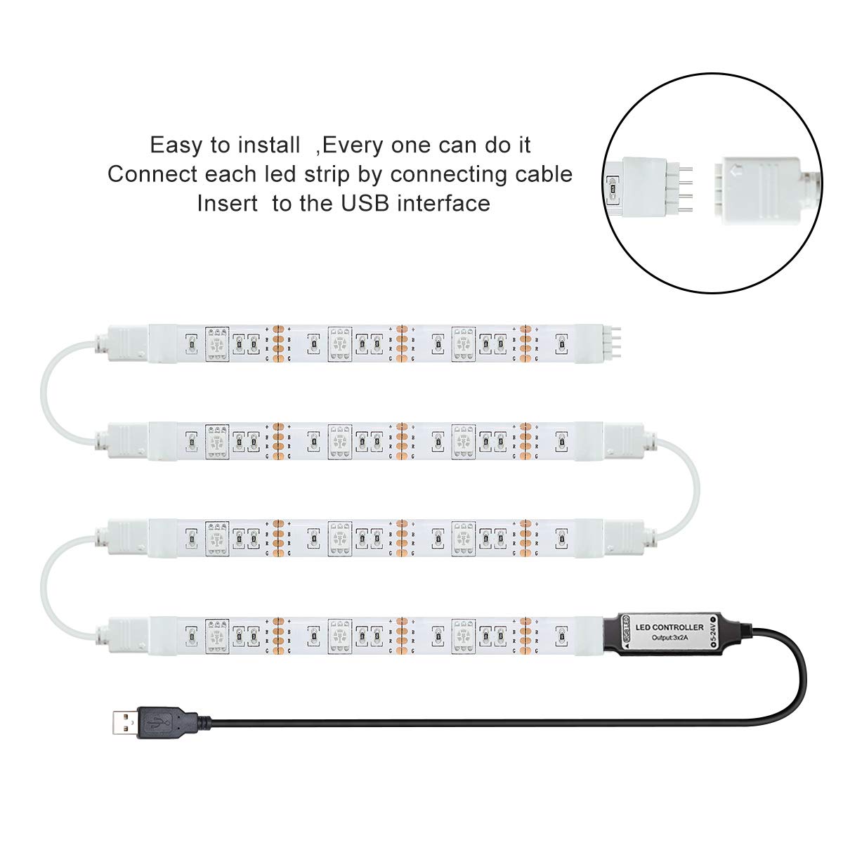 Flexible TV Backlight Lighting,USB Colourful LED Strip Lights 450CM/6.6ft 60 LEDS 5050 RGB Remote for 32 46 55 60 65 70 inch TV USB LED Bias Lighting Kit