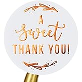 A Sweet Thank You Gold Foil Stickers, 120 Pack 1.6" Round Labels, Metallic Envelope Seals for Wedding Favors, Bakery Packaging, Small Business, Party Gift Bags