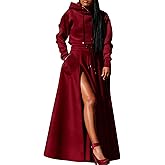 Seltaon Women's Casual 2 Piece Outfits Long Sleeves Hoodies Sweatshirts and High Waist Split Skirt Sweatsuit Lounge Sets