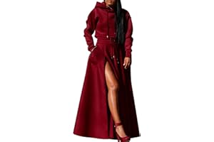SELTAON Women's Casual 2 Piece Outfits Long Sleeves Hoodies Sweatshirts and High Waist Split Skirt Sweatsuit Lounge Sets
