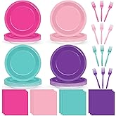 96 PCS Teal Blue Pink Purple Paper Plates and Napkins Dog Birthday Party Supplies Lets Pawty Puppy Tableware Set Colorful Puppy Themed Party Favors Baby Shower