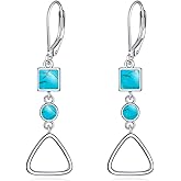 Genuine Turquoise Dangle Minimalism Earrings, Sterling Silver Vintage Native American Western Dainty Earrings Jewelry for Women