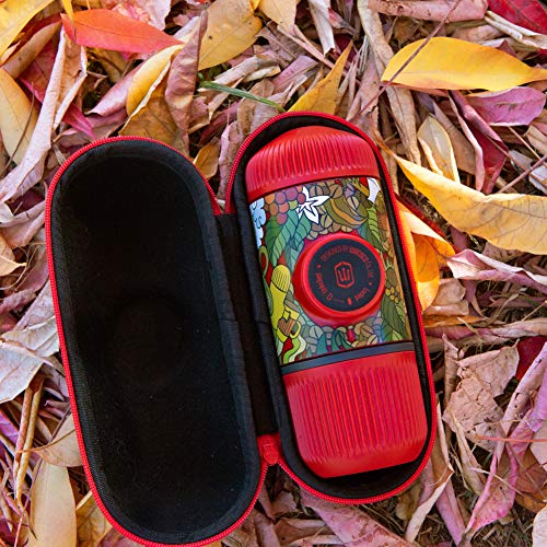 Wacaco Nanopresso Portable Espresso Maker bundled with Protective Case, Tattoo Jungle Patrol Edition, Extra Small Travel Coffee Maker, Manually Operated Perfect for Travel, Camping, Office(Red)