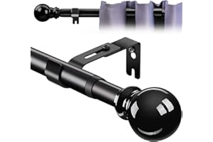 TALITARE Curtain Rod,1 Inch Adjustable Black Curtain Rods for Windows 34" to 52",Stainless Steel Single Curtain Rod Set with Brackets for Bedroom Kitchen Window （Black）