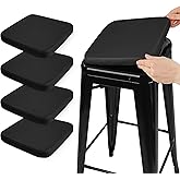 SINOSSO Modern Faux Leather Bar Stool Cushions 4 Pack, Leathaire Magnetic Small Chair Pads for Cafe Bistro Stackable Metal Stools (Square, Black, 4)
