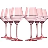 TrophyToast Pink Wine Glasses Set of 6, Hand Blown Large Colored Wine Glass 17.5Oz, Lead-Free Premium Crystal Long Stem Red Wine Glass, Daily Use, Wedding Anniversary or Mother's Day gift