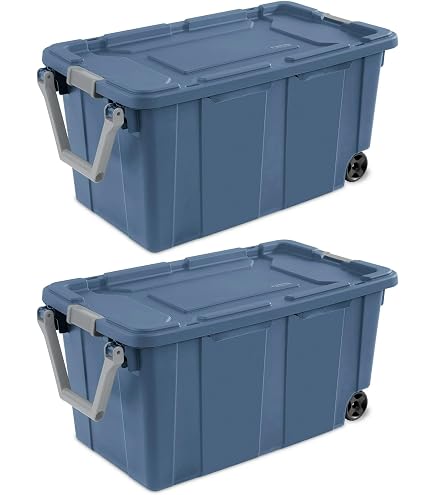 Heavy-Duty 40 Gallon Wheeled Industrial Tote - Black Plastic - Set Of 2