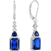 Fahonie Sterling Silver Drop Earrings with Cubic Zirconia Leverback Dangle Earrings Square Birthstone Jewelry Gifts for Women
