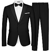 MAGE MALE Men's 2 Piece Suit One Button Slim Fit Formal Wedding Prom Tuxedo Suits Blazer Pants with Bow Tie Set