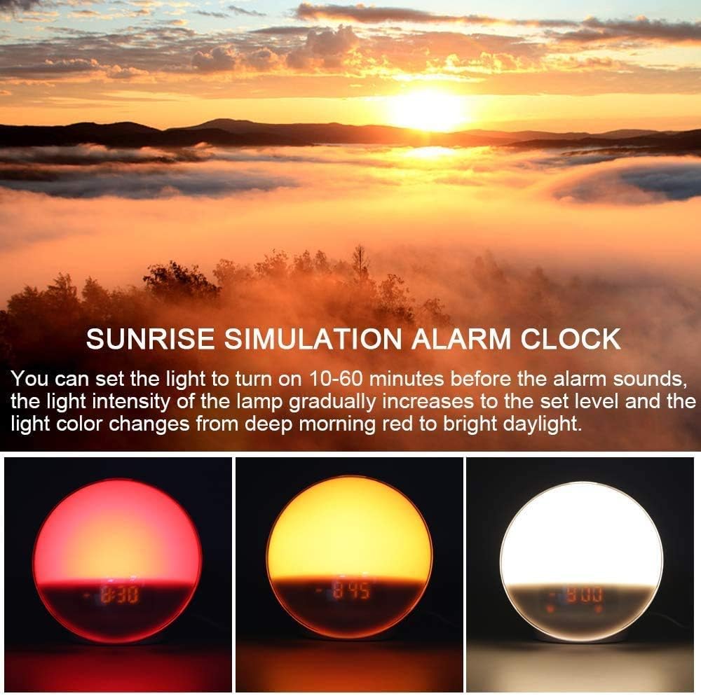 Wake- Up Light, LBell 7 Colored Night Light/Sunrise Simulation & Sleep Aid, Dual Alarm Clock with FM Radio, 7 Natural Sounds and Snooze for Kids Adults Bedrooms/Night Light Ambiance: Electronics