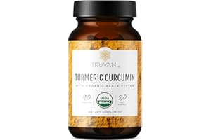 Truvani Organic Turmeric Curcumin Tablets 1,350 mg Each - Natural Joint Support with Black Pepper for Absorption - 90 Tablets