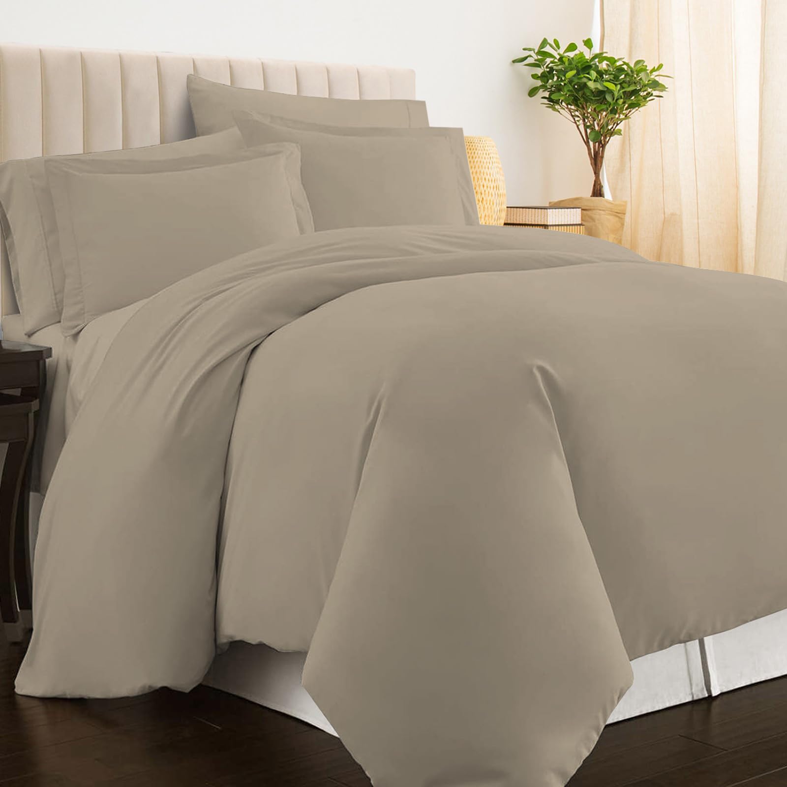 Pizuna 100% Cotton Emperor Duvet Cover Set Simply Taupe, 400 Thread Count Long Staple Cotton Duvet Cover 285x240cm, Soft Sateen Weave Quilt Cover with Button Closure (Emperor Duvet Cover)
