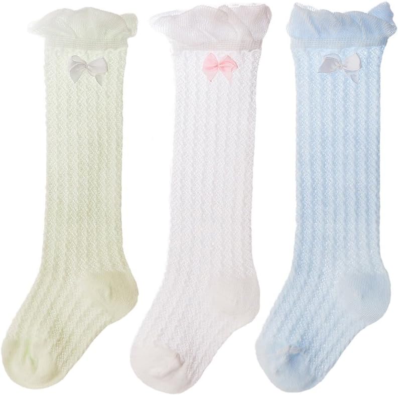 3 Pair Baby Socks Unisex Soft, Elastic Newborn Mesh Hole Stocking Cotton Warm Cute Colorful Breathable Anti-Static Anti-Sensitive, Gift for Infant Toddler Baby 0-5 Years Old