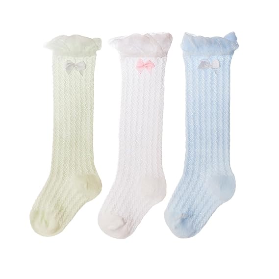DEBAIJIA 3 Paar Baby Kinder Söckchen Atmungsaktive Mesh-Socken Stretch Spitze Weich Süß Bequem für 0-5 Jahre alt Frühling Som
