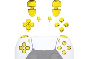 eXtremeRate Replacement D-pad R1 L1 R2 L2 Triggers Share Options Face Buttons, Chrome Gold Full Set Buttons Compatible with ps5 Controller BDM-030 BDM-040 BDM-050 - Controller NOT Included
