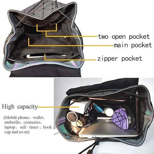 FZChenrry Luminous Geometric Backpacks Women Holographic