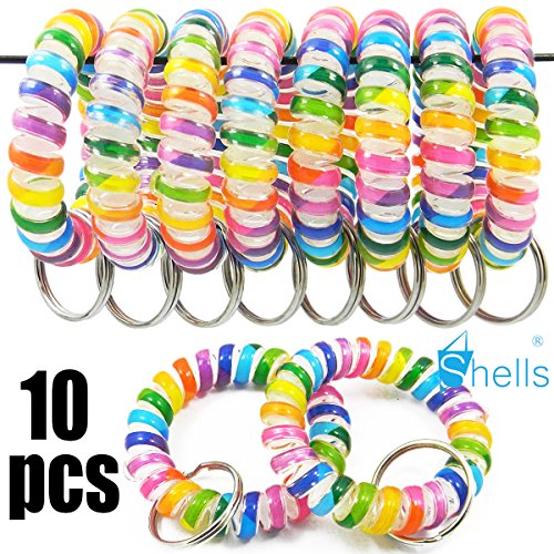 Shells 10PCS Rainbow Color Soft Highly Spring Spiral Coil Wrist Band Key Ring Chain