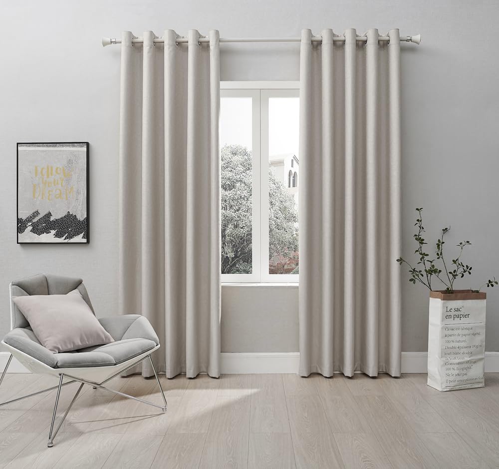 Coastline Textured Veiny Woven Thermal Blackout Eyelet Curtains Stone 66x72