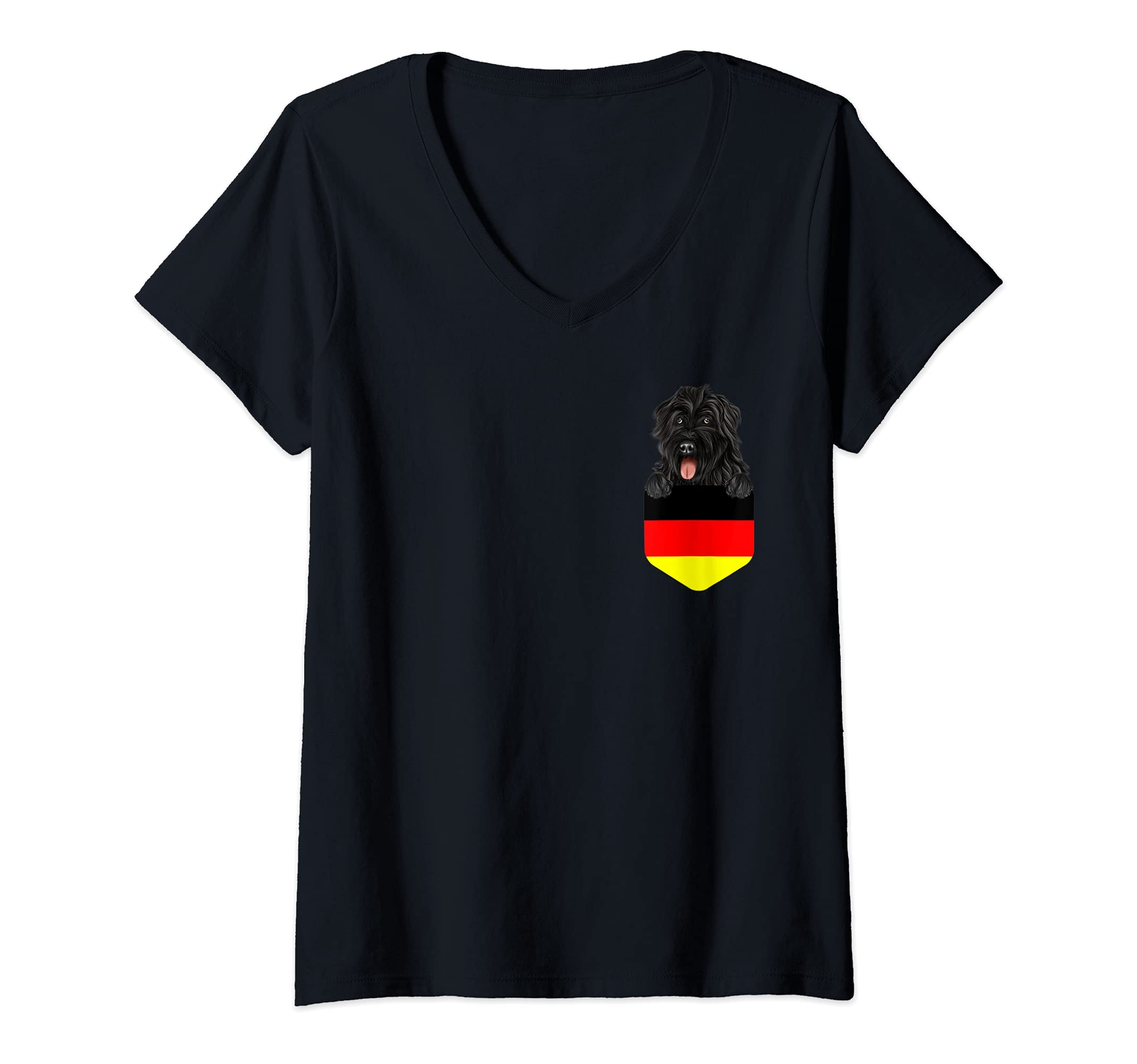 Womens Germany Flag Bouvier des Flandres Dog In Pocket V-Neck T-Shirt